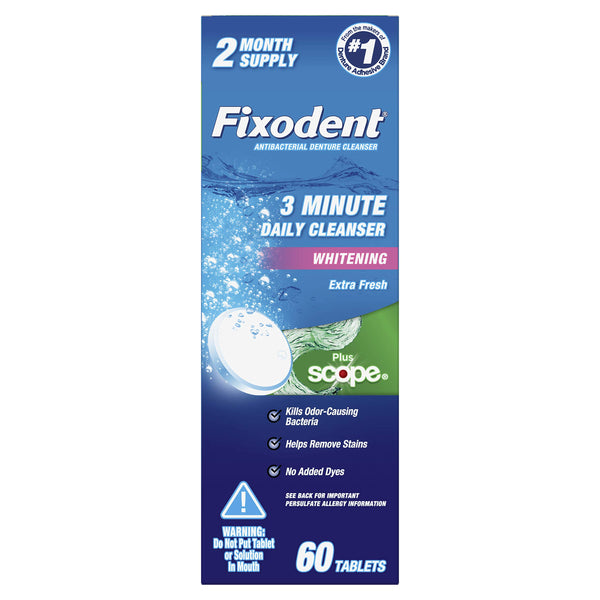 Fixodent Plus Scope Daily Denture Cleaner Tablets, 60 Count (2 Month Supply), 60 Count