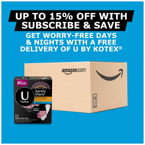 U by Kotex Barely There Liners, Light Absorbency, Regular, Fragrance-Free, 50 Count