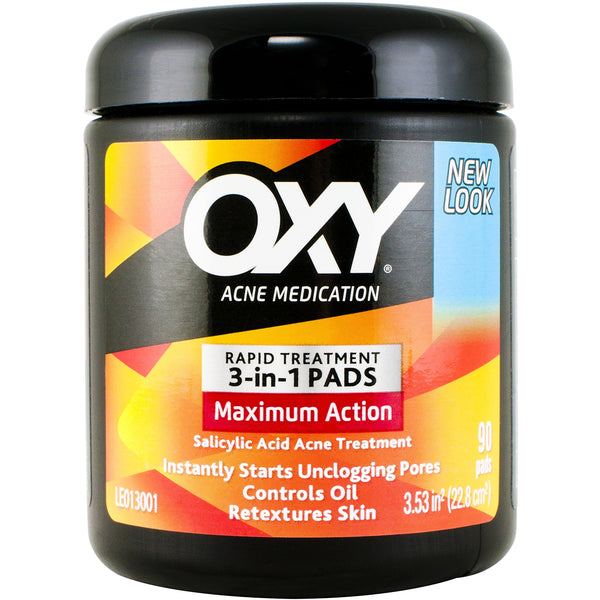 OXY Maximum Action 3-In-1 Treatment Pads, 90 Count