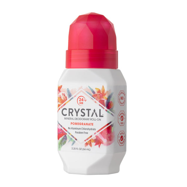 Crystal Mineral Deodorant Roll-On Body Deodorant With 24-Hour Odor Protection, Pomegranate, Non-Sticky Roll-On, Aluminium Chloride & Paraben Free, 2.25 FL OZ
