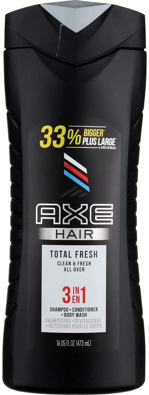 Axe Hair 3 in 1 3-in-1 Shampoo+Conditioner+Body Wash, Total Fresh, 16 fl oz