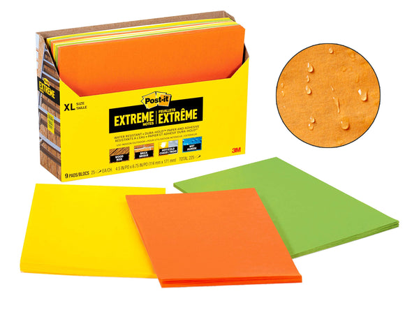 Post-it Extreme XL Notes, Works outdoors, Works in 0 - 120 degrees Fahrenheit, 100X the holding power, Orange, Yellow, Green, 25 Sheets per Pad, 9 Pads/Pack (EXT456-9CT)