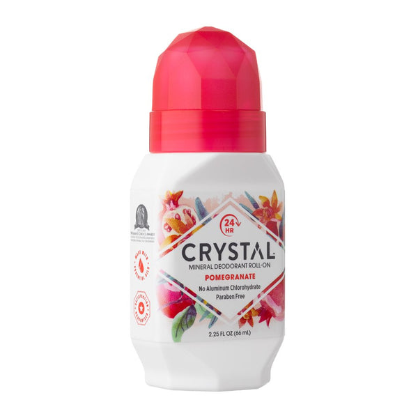 Crystal Mineral Deodorant Roll-On Body Deodorant With 24-Hour Odor Protection, Pomegranate, Non-Sticky Roll-On, Aluminium Chloride & Paraben Free, 2.25 FL OZ