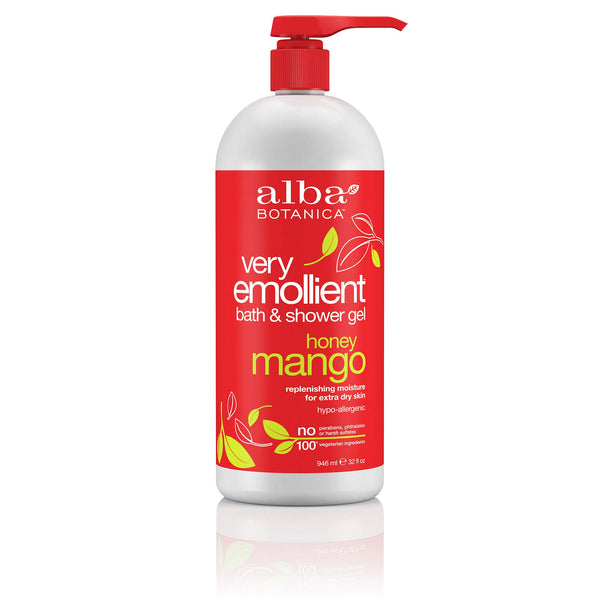 Alba Botanica Very Emollient, Honey Mango Bath & Shower Gel, 32 Ounce