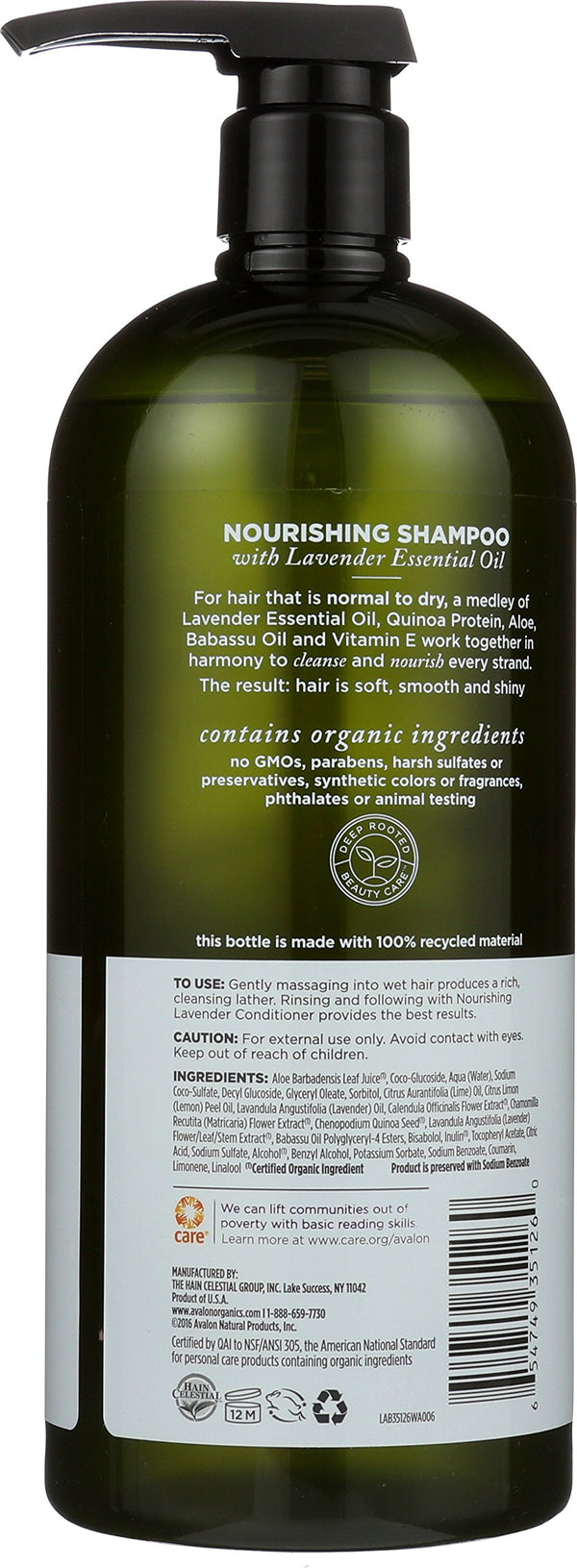 Avalon Organics Shampoo, Nourishing Lavender, 32 Fluid Ounce