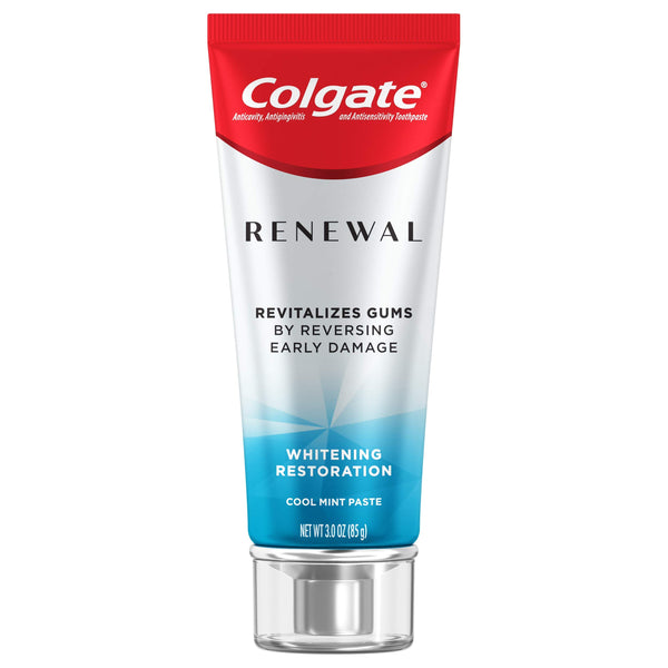 Colgate Renewal Gum Protection Whitening Toothpaste, Mint Toothpaste for Gingivitis and Teeth Whitening Restoration, Sugar Free, Enamel Safe, Gluten Free, Vegan, 3 Oz Tube