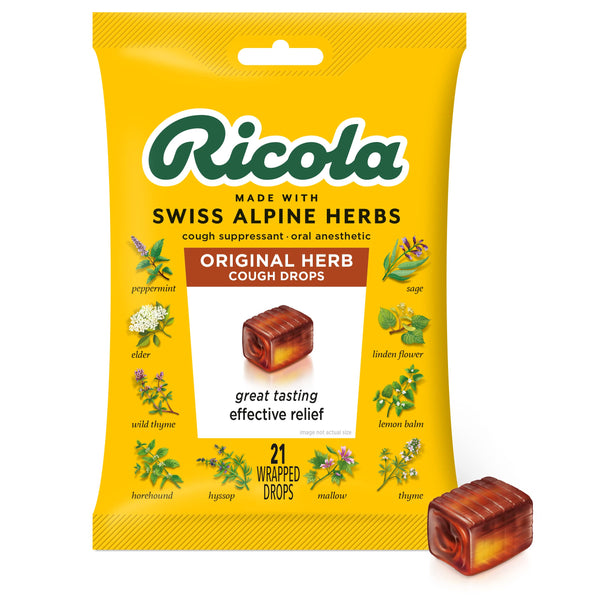 Ricola Original Herbs Cough Suppressant Drops, 21ct Bag