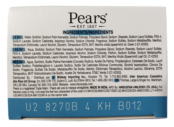 Pears Soap with Mint Extract, 3.5 oz bars, 3 each.
