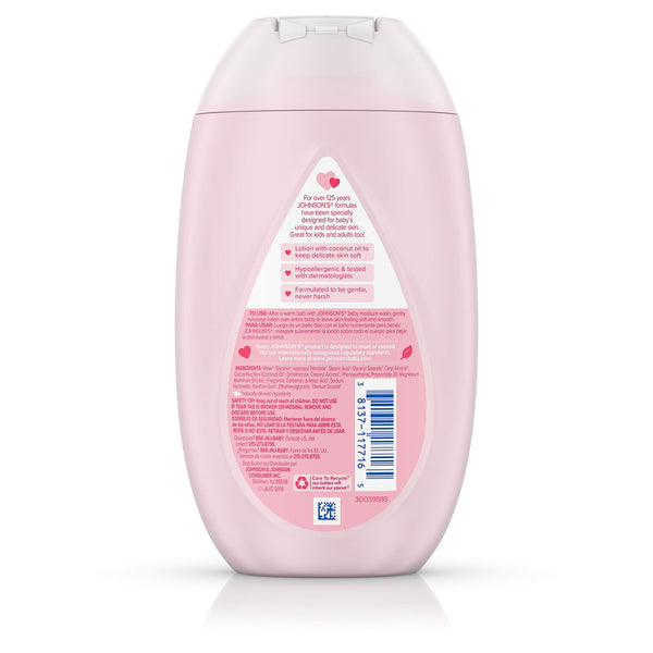 Johnson's Moisturizing Pink Baby Lotion with Coconut Oil, Hypoallergenic, 10.2 fl. oz