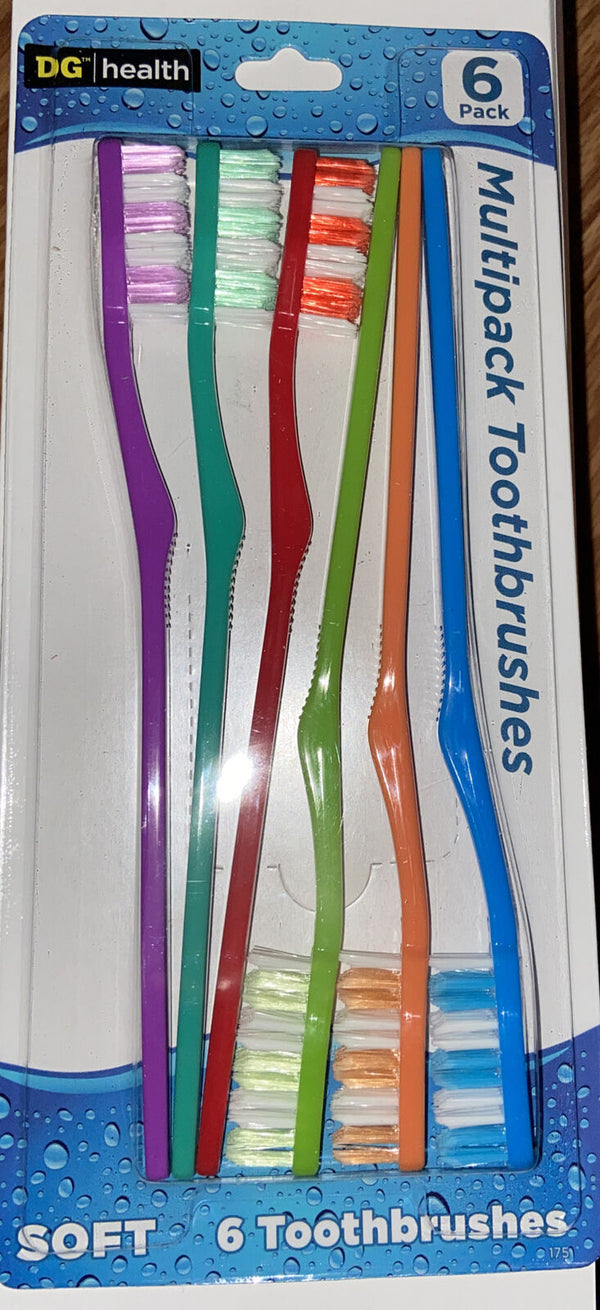 Toothbrush Multicolored 6 Pack Soft Bristle DG Health