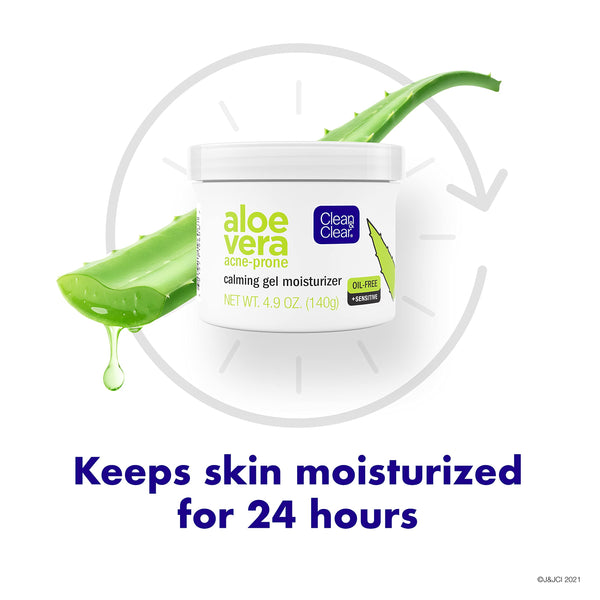 Clean & Clear Aloe Vera Calming Gel Acne Facial Moisturizer for Acne-Prone & Sensitive Skin, Oil-Free Daily Moisturizing Gel, 4.9 Oz