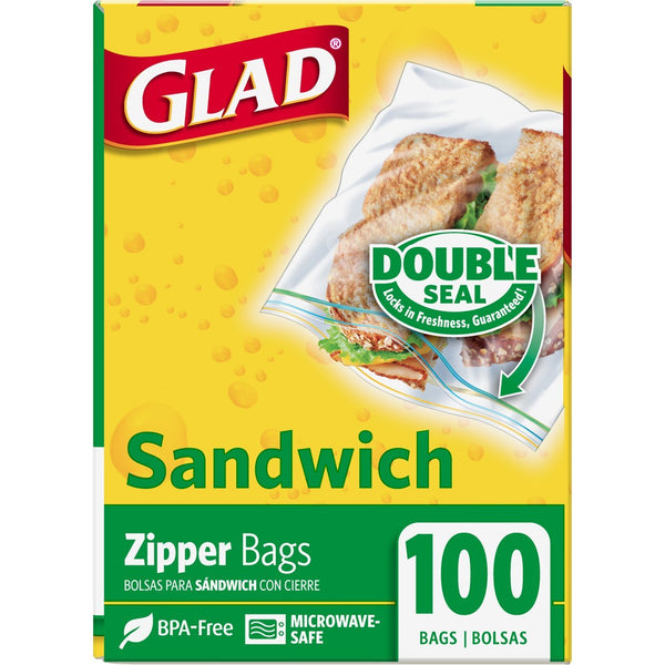 Glad Food Storage Bags, Zipper Sandwich, 100 Count