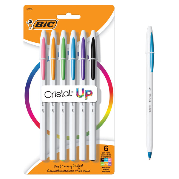BIC Cristal Up Ballpoint Pen, Medium Point (1.2mm), Assorted Colors, 6-Count