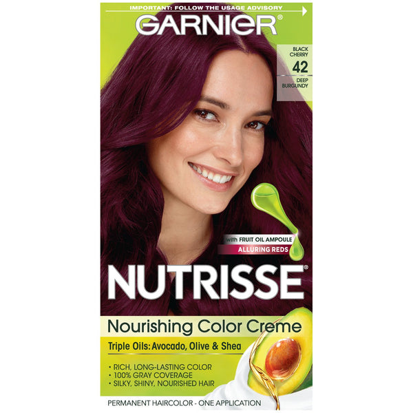 Garnier Nutrisse Nourishing Hair Color Creme, 42 Deep Burgundy (Black Cherry) (Packaging May Vary)