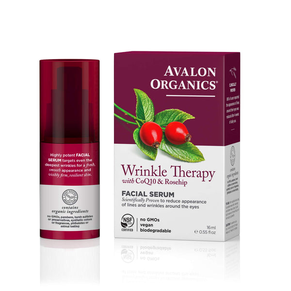 Avalon Organics Facial Serum, Wrinkle Therapy with CoQ10 & Rosehip, 0.55 Oz