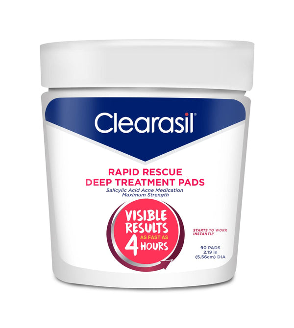 Acne Treatment Facial Cleansing Pads- Clearasil Rapid Rescue Deep Treatment Pads with Salicylic Acid Acne Medication, 90 Count
