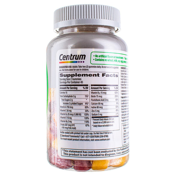 Centrum MultiGummies Gummy Multivitamin for Adults 50 Plus, Multivitamin/Multimineral Supplement with Calcium, Zinc and Vitamins B and D, Assorted Fruit Flavor - 90 Count