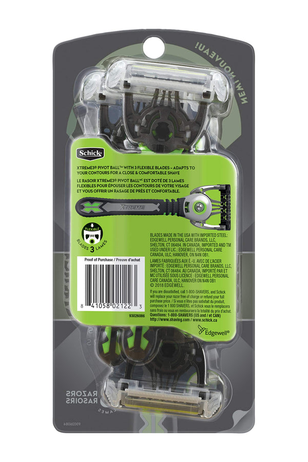 Schick Xtreme 3 Pivot Ball Disposable Razors for Men, 3+1 bonus razor