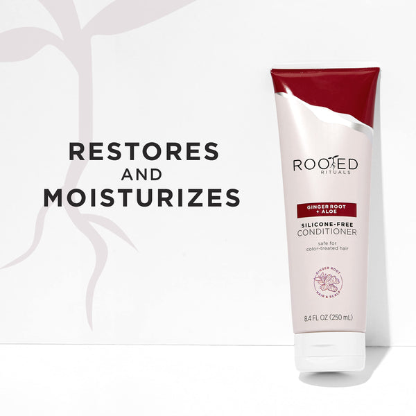 Rooted Rituals Conditioner with Ginger Root and Aloe, Silicone-Free, Safe for Color-Treated Hair, 8.4 oz