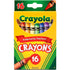 Crayola Crayons, School Supplies, Assorted Colors, 16 Count, Crayon Size 3-5/8"L x 5/16" Diameter