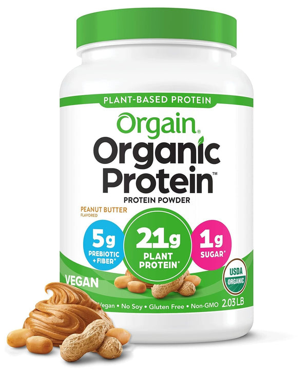 Orgain Organic Plant Based Protein Powder, Peanut Butter, Vegan, 2.03lb