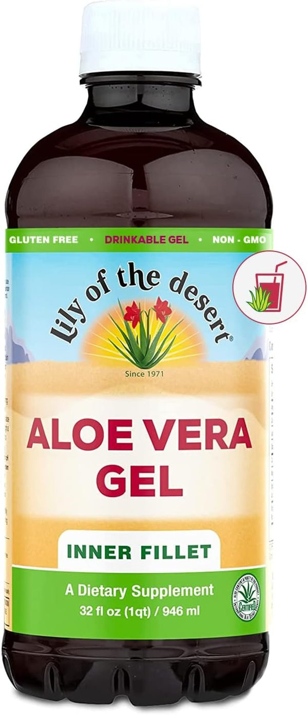 Lily Of The Desert Aloe Vera Gel - Inner Fillet Filtered Thicker Consistency Aloe Vera Drink with Natural Vitamins, Digestive Enzymes for Gut Health, Stomach Relief, Wellness, Glowing Skin, 32 Fl Oz