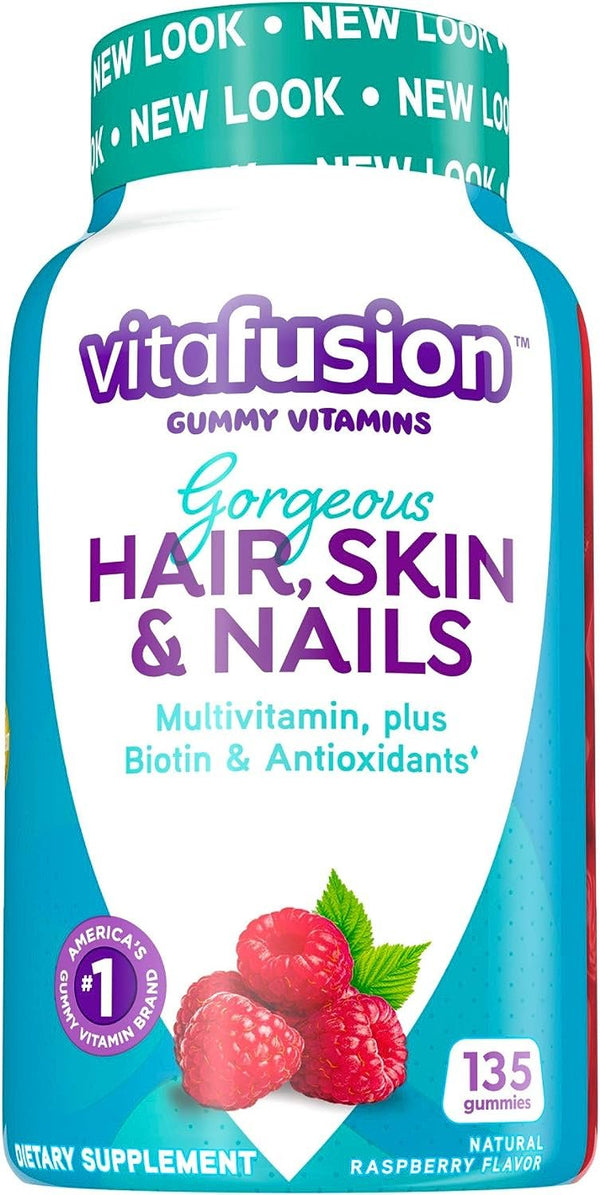 Vitafusion Gorgeous Hair, Skin & Nails Multivitamin plus Biotin and Antioxidant vitamins C&E, Raspberry Flavor, 135ct (45 day supply), from America’s Number One Gummy Vitamin Brand