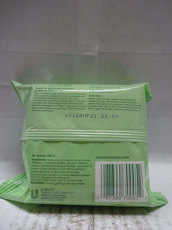 Simple Cleansing Facial Wipes (Packaging may vary),25 Each