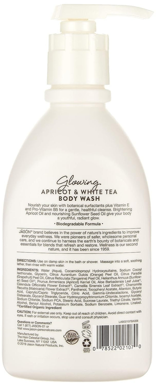 JASON Natural Body Wash & Shower Gel, Glowing Apricot & White Tea, 30 Oz