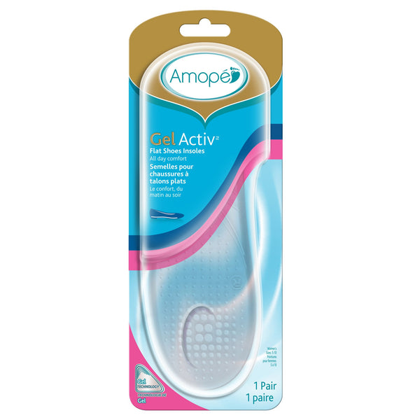 Amope GelActiv Flat Shoes Insoles for Women, 1 pair, Size 5-10