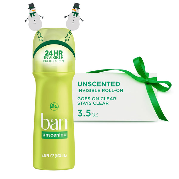 Ban Invisible Roll-On Antiperspirant Deodorant, Unscented, 3.5 oz