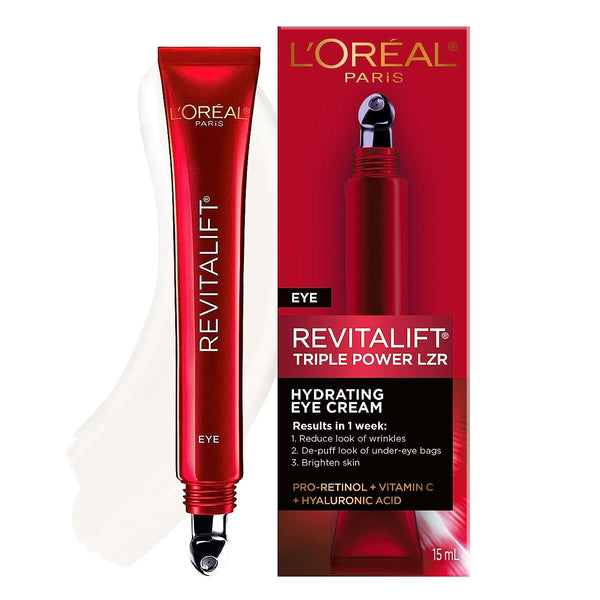 L'Oreal Paris Revitalift Triple Power Anti-Aging Eye Cream, Pro Retinol, Hyaluronic Acid & Vitamin C, Reduce Wrinkles & Puffiness 0.5 fl. oz.