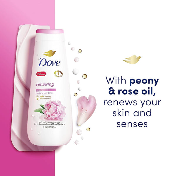 Dove Body Wash Renewing Peony and Rose Oil for Renewed, Healthy-Looking Skin Gentle Skin Cleanser with 24hr Renewing MicroMoisture 20 oz