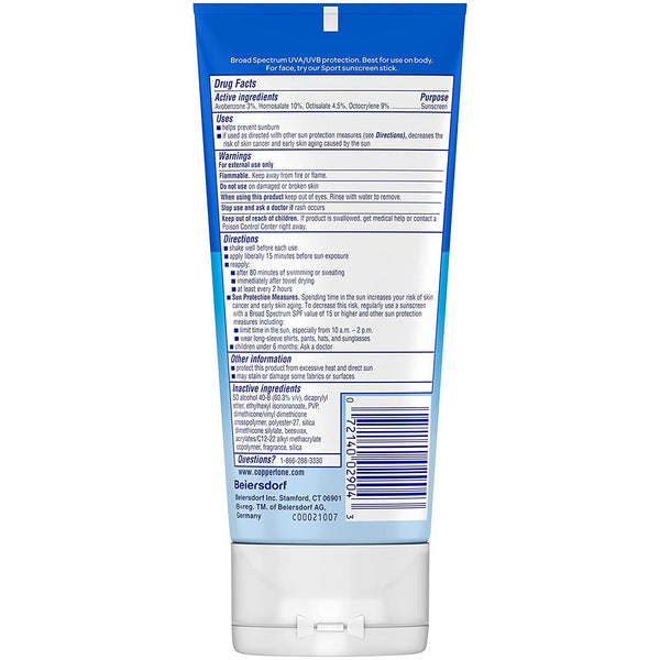 Coppertone SPORT Clear Sunscreen Lotion SPF 30, Water Resistant Sunscreen, Broad Spectrum SPF 30 Sunscreen, 5 Fl Oz Tube