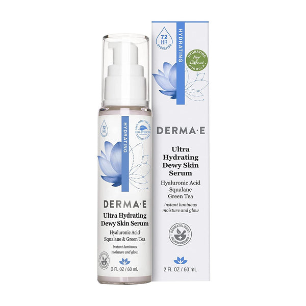 DERMA E Ultra Hydrating Dewy Skin Serum – Moisturizing Facial Treatment with Anti-Aging Squalane, Hyaluronic Acid and Ceramides to Smooth and Replenish, 2 FL Oz