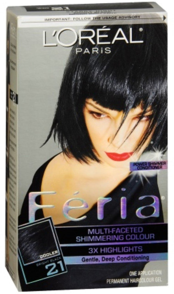 L'Oreal Paris Feria Multi-Faceted Shimmering Permanent Hair Color, 21 Starry Night (Bright Black), Pack of 1, Hair Dye