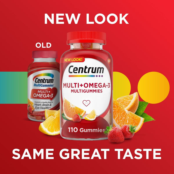Centrum Multigummies Multivitamin for Adults Omega 3, Assorted Fruit, 110 Ct-Expires 02/2024