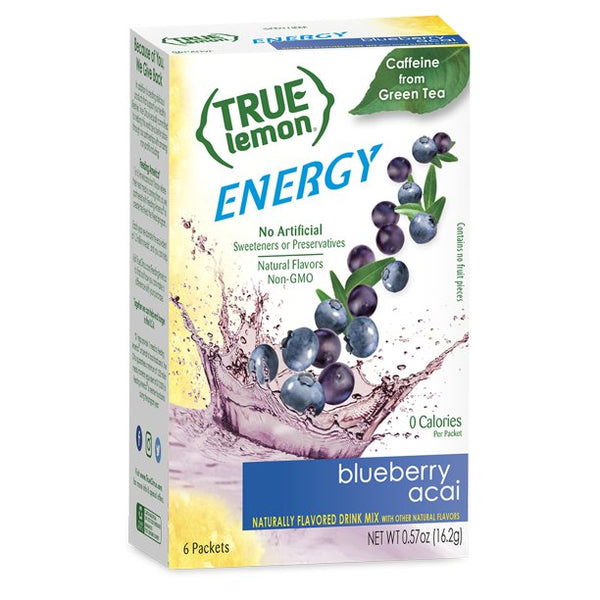 True Lemon Energy Blueberry Acai Sugar Free, Powdered Drink Mix 6pcs
