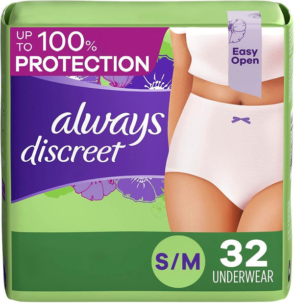 Always Discreet Adult Incontinence Underwear for Women and Postpartum Underwear, Small/Medium