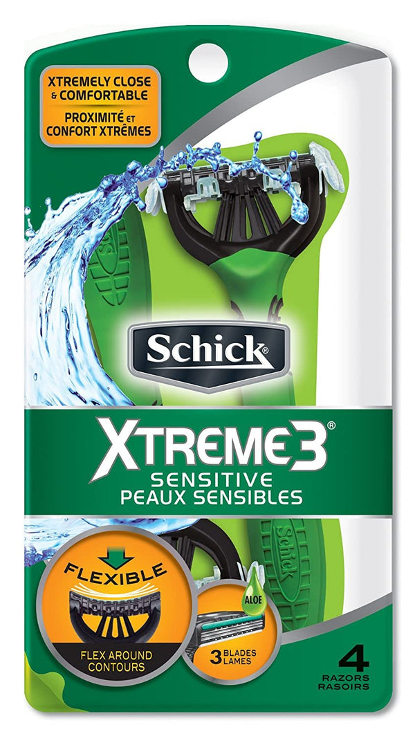 Schick Xtreme 3 Blade Sensitive Skin Disposable Razor for Men, 4 Count (Pack of 1)