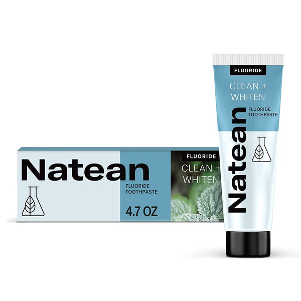 Natean Clean + Whiten Fluoride Toothpaste, Clean Mint - 4.7 Oz Tube/Expires 02/2024