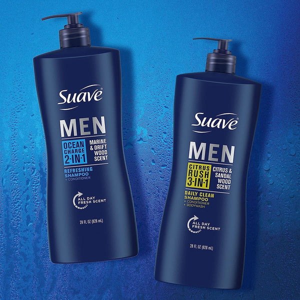 Suave 3-in-1 Shampoo Conditioner Body Wash for Gentle Cleansing and Conditioning Citrus Rush Mens Shampoo 3 in 1 Formula with Keratin and Glycerin 28 oz