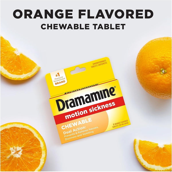 Dramamine Motion Sickness Chewable, Orange, 8CT/Expiry Mar 2026