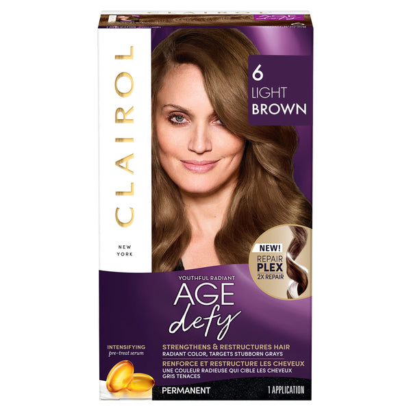 Clairol Age Defy Permanent Hair Dye, 6 Light Brown Hair Color, 1 Count