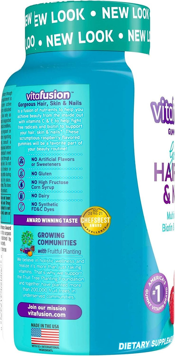 Vitafusion Gorgeous Hair, Skin & Nails Multivitamin plus Biotin and Antioxidant vitamins C&E, Raspberry Flavor, 135ct (45 day supply), from America’s Number One Gummy Vitamin Brand