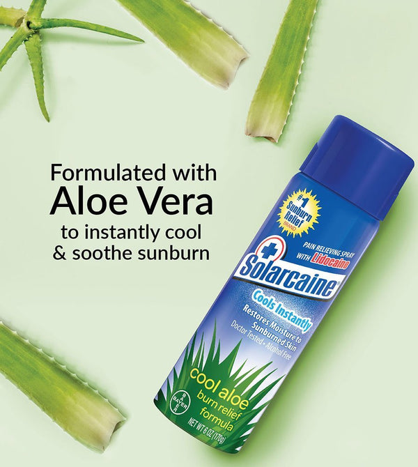 Solarcaine Cool Aloe Burn Relief Spray with Lidocaine, 6 Ounce