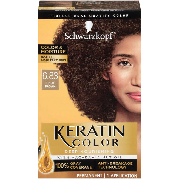 Schwarzkopf Keratin Color, Color & Moisture Permanent 1 Application Hair Color Cream, 6.83 Light Brown
