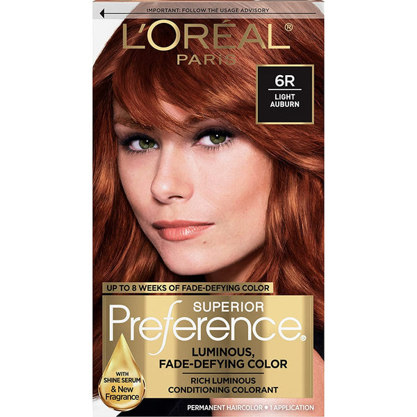L'Oreal Paris Superior Preference Fade-Defying + Shine Permanent Hair Color, 6R Light Auburn, Pack of 1, Hair Dye