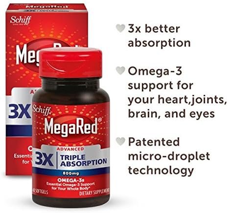 Omega-3 Fish Oil 800mg Supplement- Megared Ultra Concentration 40 softgels - EPA/DHA Fatty acids, Antioxidants, Carotenoids, 3X Absoption, No Presrvatives, No Fishy Burp Aftertaste