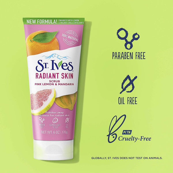 St. Ives Radiant Skin Face Scrub, Pink Lemon and Mandarin Orange, 6 oz